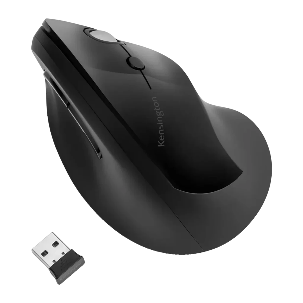 Souris Kensington Pro Fit Ergo Vertical Wireless Noir Sans Fil, vue dessus: forme verticale ergonomique, molette, boutons