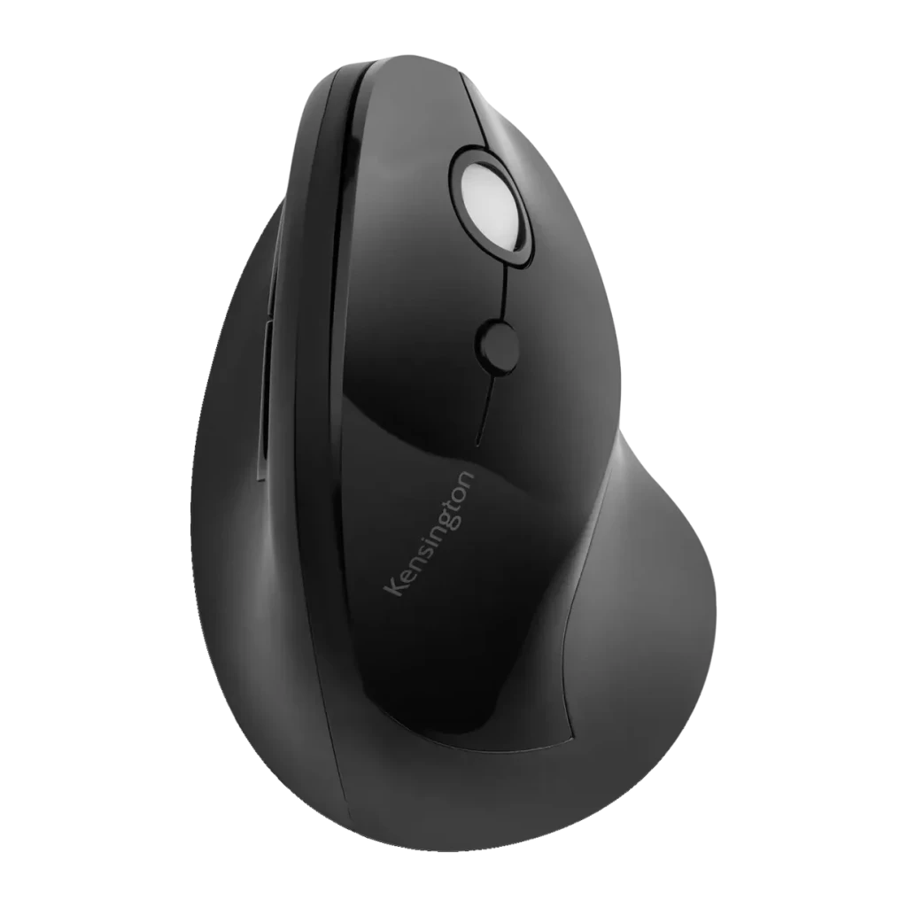Souris Kensington Pro Fit Ergo Vertical Wireless Noir Sans Fil, vue latérale: profil ergonomique vertical, molette argentée