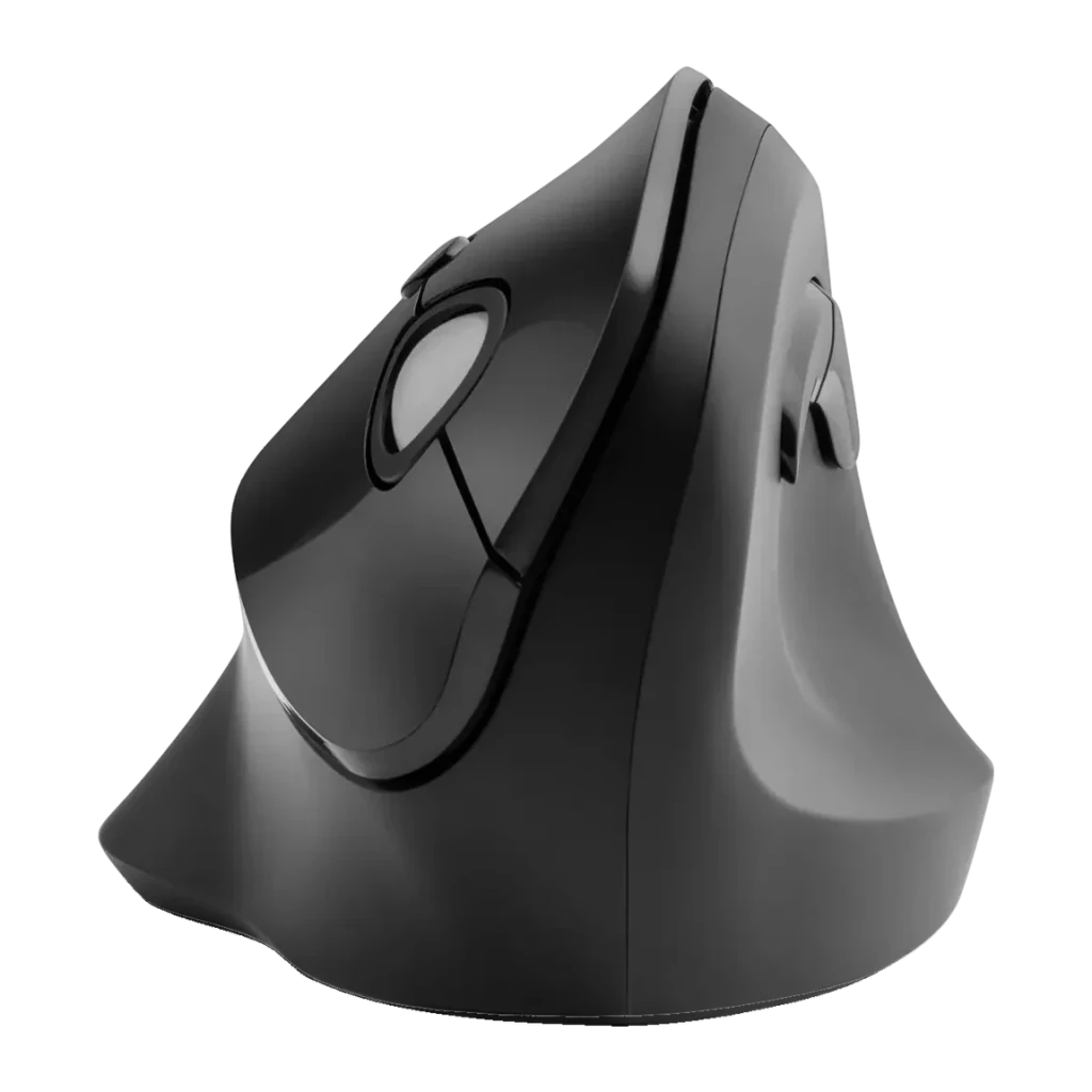 Souris Kensington Pro Fit Ergo Vertical Wireless Noir Sans Fil, vue latérale: molette et boutons latéraux visibles sur fond