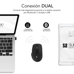 Souris SUBBLIM Curve Ergo Dual Mouse Battery Black Sans Fil Ergonomique, infographie: double connexion 2.4GHz USB
