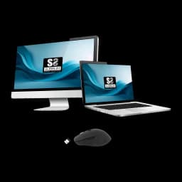 Souris SUBBLIM Curve Ergo Dual Mouse Battery Black Sans Fil Ergonomique, scène: souris avec récepteur USB près d'un moniteur