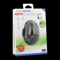 Ratón T'nB Negro Inalámbrico Ergonómico Vertical MWERGOVMN, caja: packaging frontal con ratón y receptor USB nano visibles