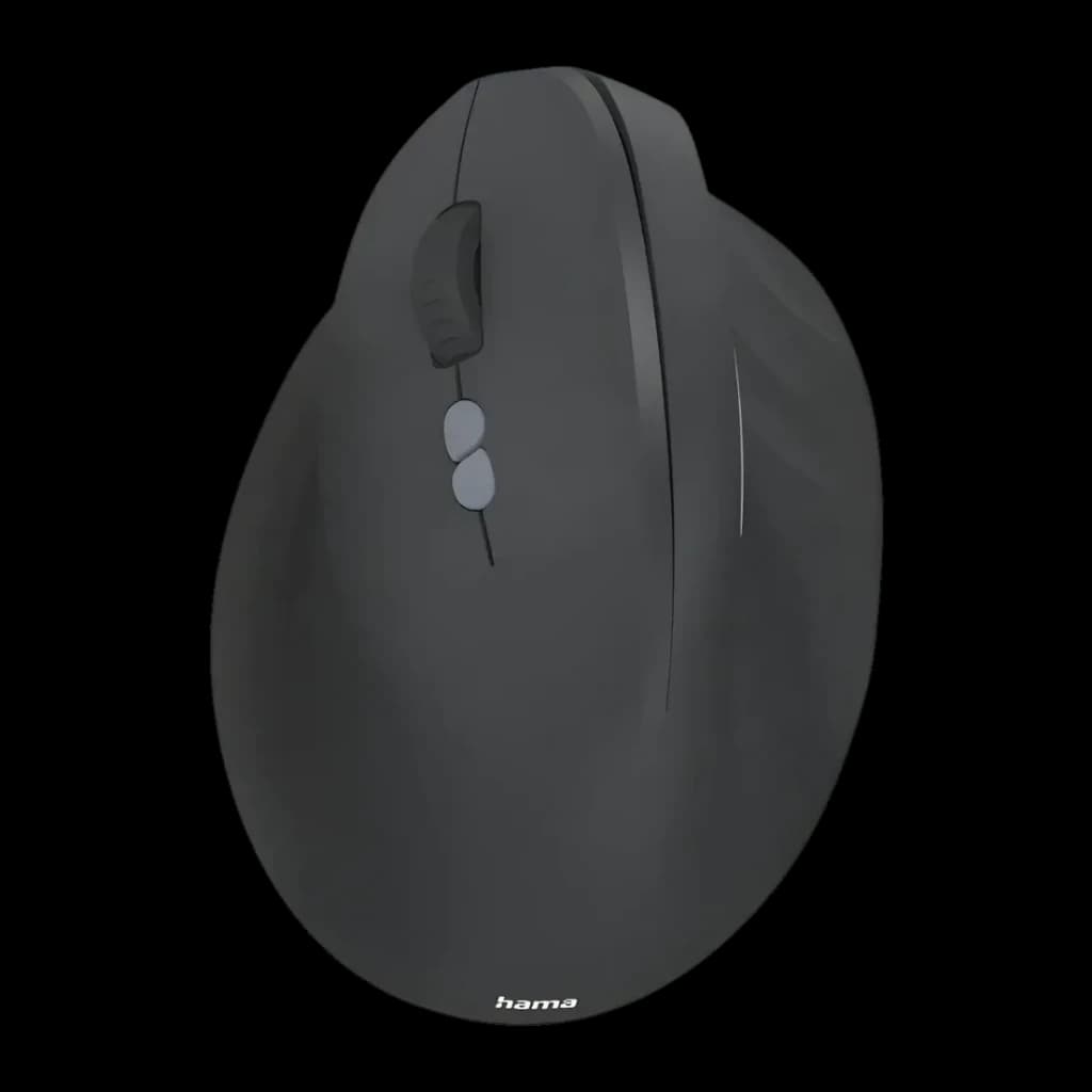 Rato Hama Preto Sem Fios Vertical Ergonómico EWM-500L, vista lateral: forma vertical com roda, botões laterais e logótipo