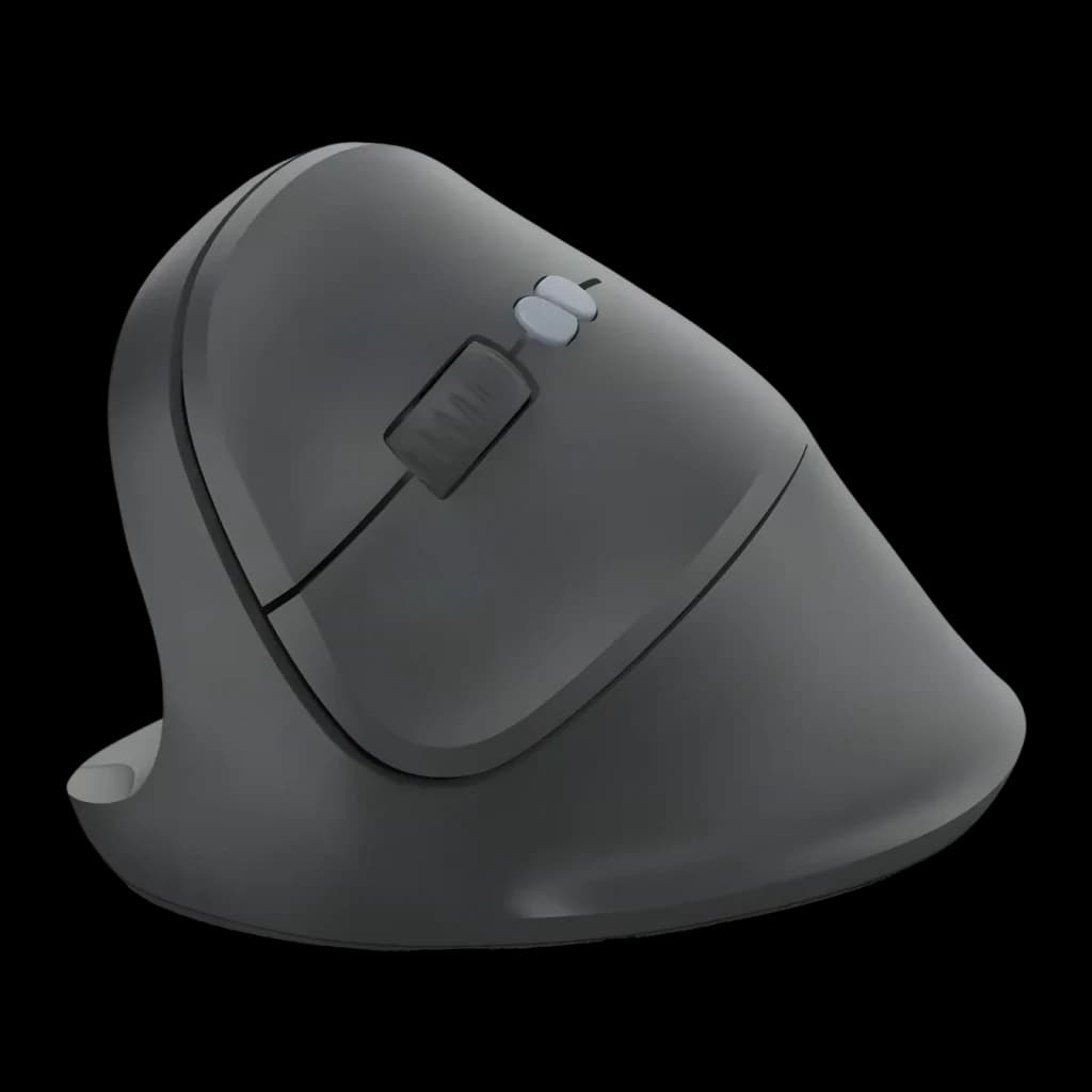 Rato Hama Preto Sem Fios Vertical Ergonómico EWM-500L, vista lateral: roda de scroll e botões superiores visíveis