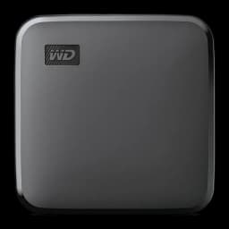 SSD Externe SanDisk Elements SE 2 To USB 3.0 Noir, vue de face: corps compact gris foncé avec logo WD dans le coin supérieur