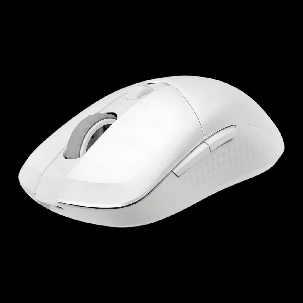 Souris MSI Versa 300 Wireless Sans Fil 8000 DPI RGB Blanc, vue latérale gauche: coque blanche brillante, molette grise