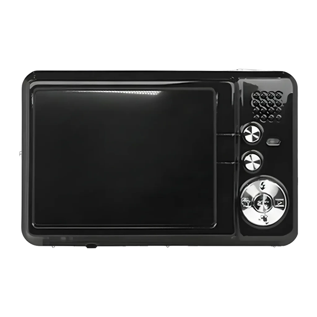 Appareil photo compact Yashica EasySnap Noir Vidéo AVI 30MP, vue arrière: écran LCD, boutons argentés et haut-parleur