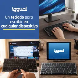 Teclado iggual Slim TKL-BT Negro/Gris Inalámbrico, lifestyle: uso con monitor, TV y tablet en distintos entornos