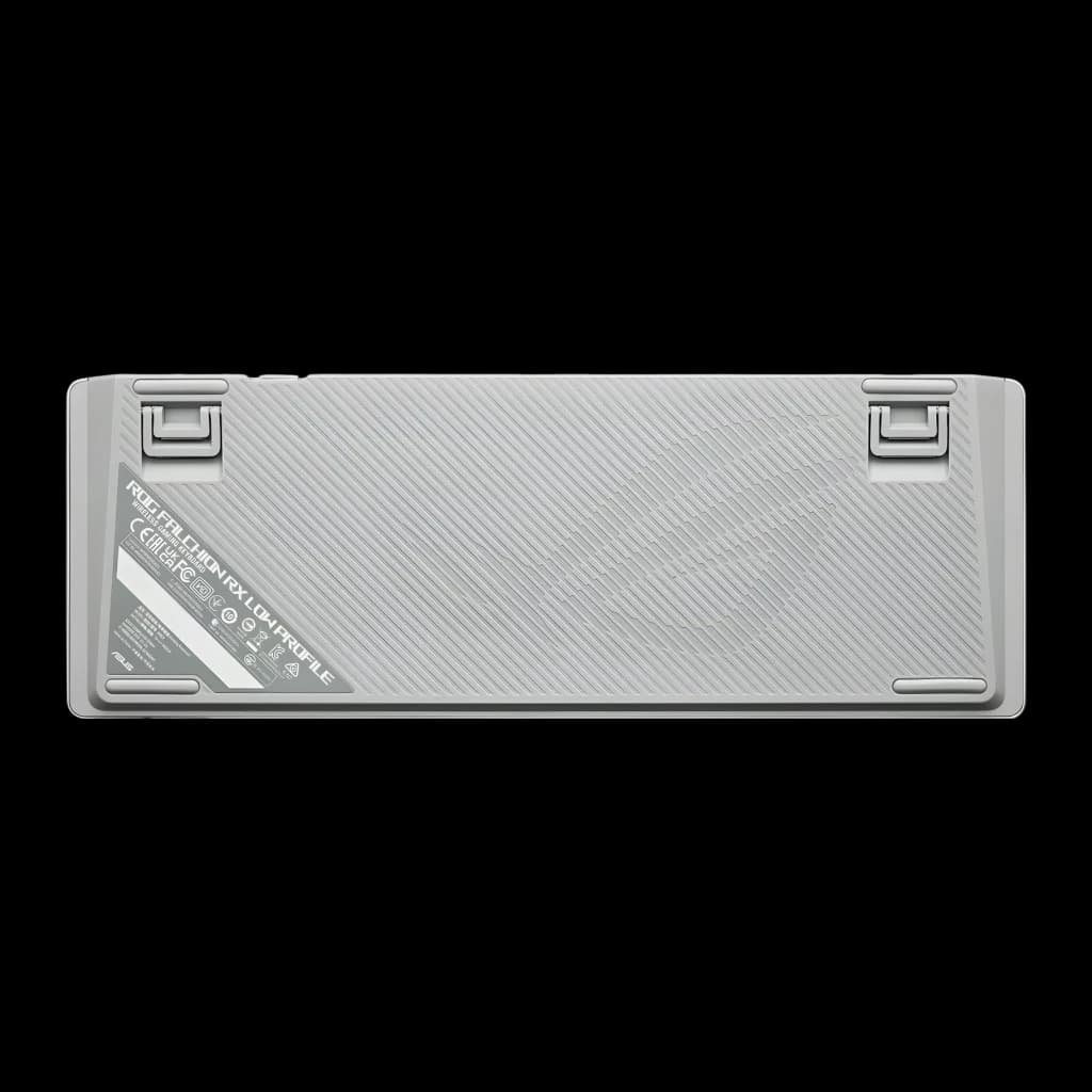 Teclado Gaming ASUS ROG Falchion RX Low Profile Inalámbrico RGB Blanco, vista inferior: base texturizada con patas plegables