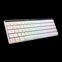 Teclado Gaming ASUS ROG Falchion RX Low Profile Inalámbrico RGB Blanco, vista angular: teclas blancas con retroiluminación
