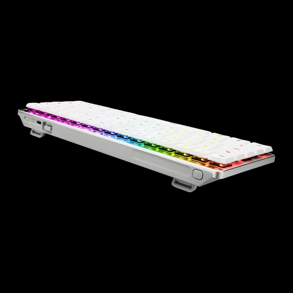 Teclado Gaming ASUS ROG Falchion RX Low Profile Inalámbrico RGB Blanco, vista lateral: iluminación RGB multicolor bajo