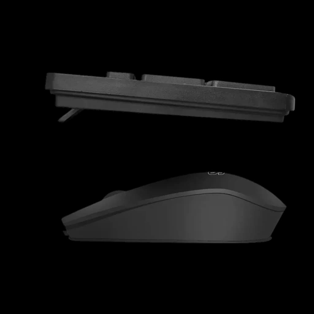 SUBBLIM Combo Business Slim Noir Filaire USB Silencieux, vue latérale: profil fin du clavier et de la souris sur fond noir