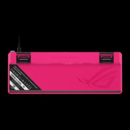 Teclado Gaming ASUS ROG Falchion Ace HFX ZywOo Edition RGB US Layout Preto, vista inferior: base rosa com pés ajustáveis