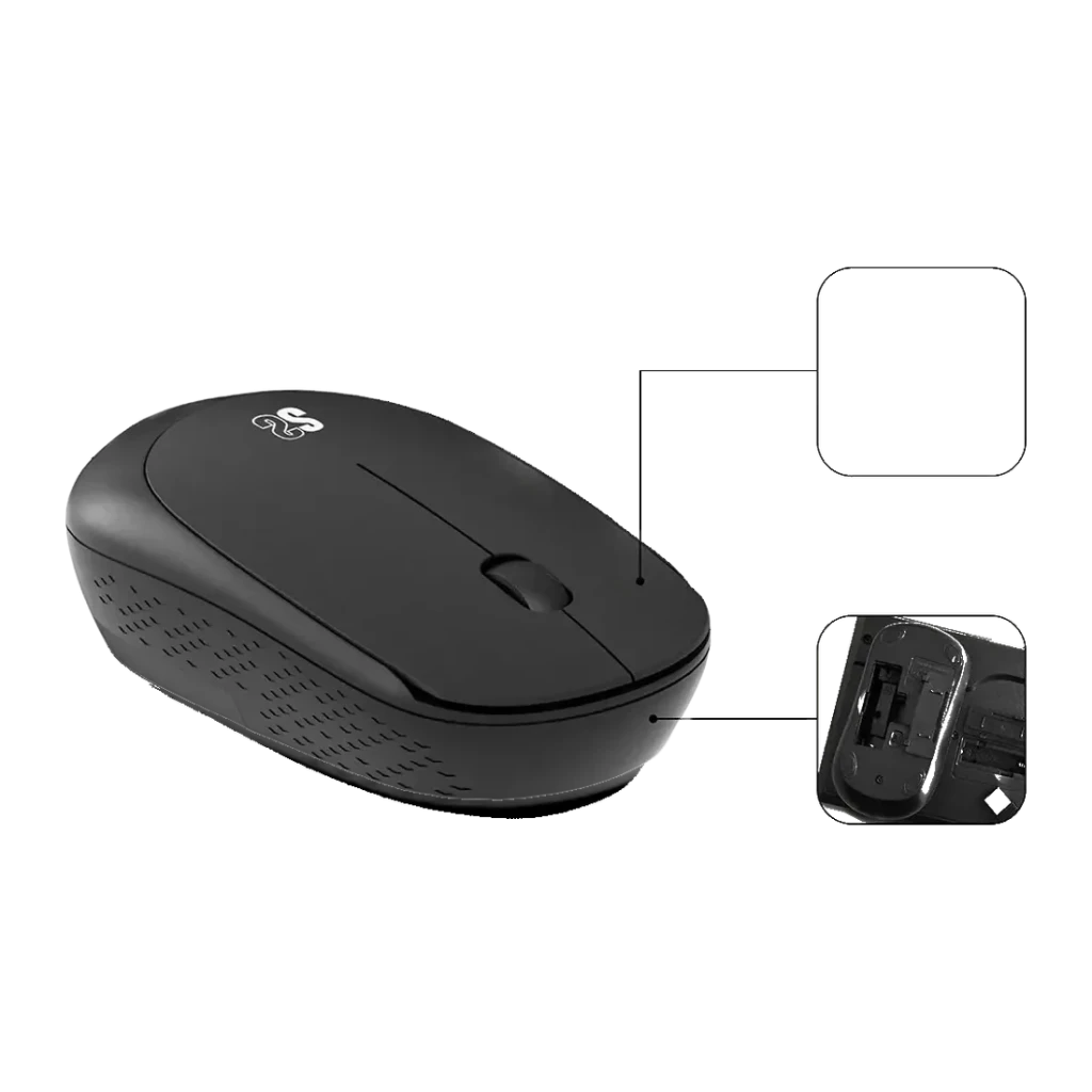 Combo Clavier et Souris SUBBLIM Business Slim Silencieux Noir Sans Fil 2.4G, souris: vues dessus et dessous