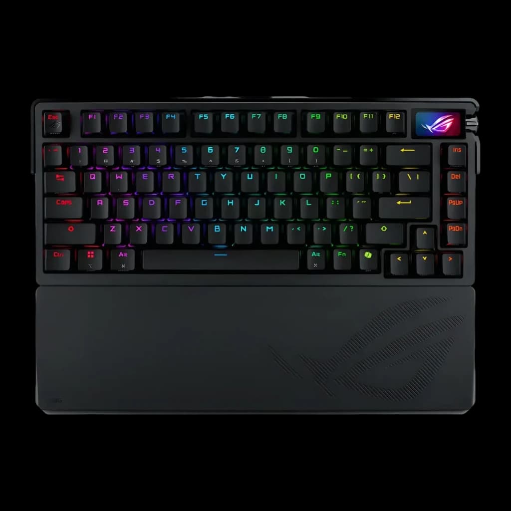 Clavier gaming ASUS ROG Azoth Extreme QWERTY Sans fil Mécanique RGB Noir, vue de dessus: touches rétroéclairées RGB