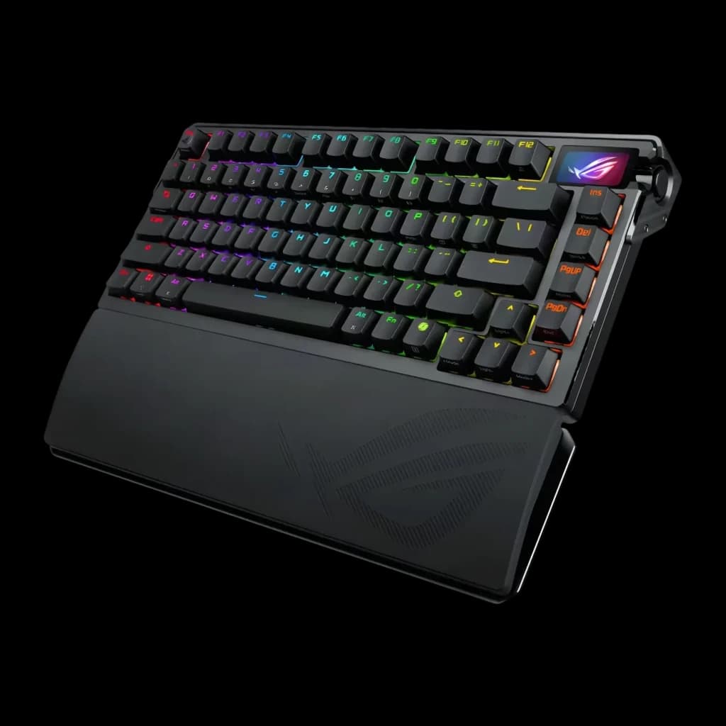 Clavier gaming ASUS ROG Azoth Extreme QWERTY Sans fil Mécanique RGB Noir, vue latérale: rétroéclairage RGB multicolore