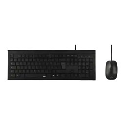 Kit de teclado e rato Hama Cortino Preto Com cabo USB, vista superior: teclado completo e rato com cabo sobre fundo preto