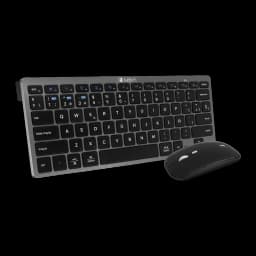 Combo Teclado e Rato Subblim Preto Sem Fios Bluetooth + RF Espanhol SUBKBC-OCO020, vista frontal em ângulo: teclado compacto