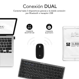 Combo Teclado e Rato Subblim Preto Sem Fios Bluetooth + RF Espanhol SUBKBC-OCO020, ligação dual: rato e teclado conectados