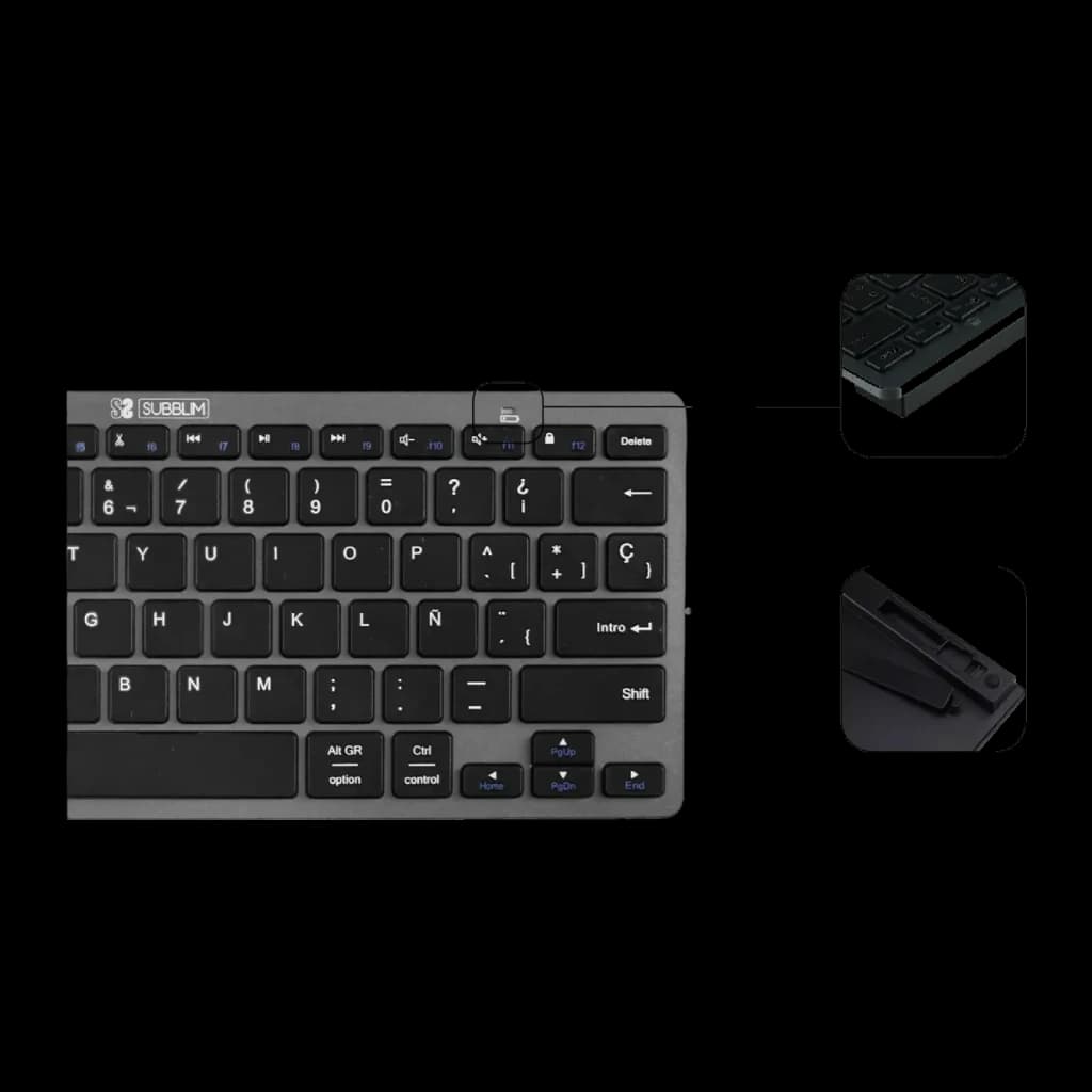 Combo Teclado e Rato Subblim Preto Sem Fios Bluetooth + RF Espanhol SUBKBC-OCO020, vista superior: teclas espanholas com Ñ