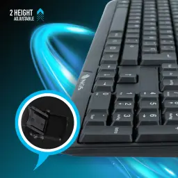 Teclado NGS Funky V3 AZERTY Preto USB, detalhe: pés ajustáveis em altura com zoom no suporte dobrável