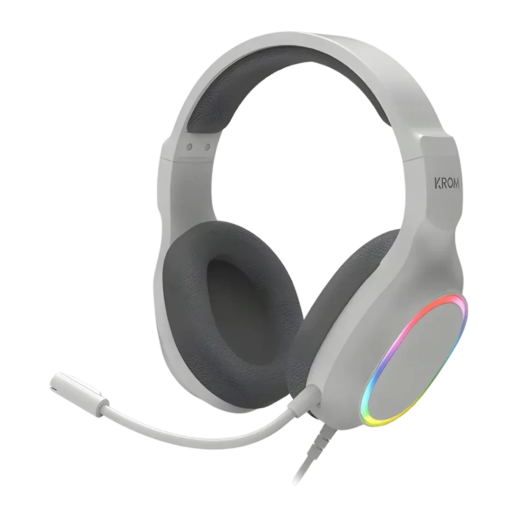 Pack Gaming Krom Kenta 4 em 1 USB Com Fios Teclado Membrana 104 Teclas 7200 DPI Branco, vista lateral: headset branco