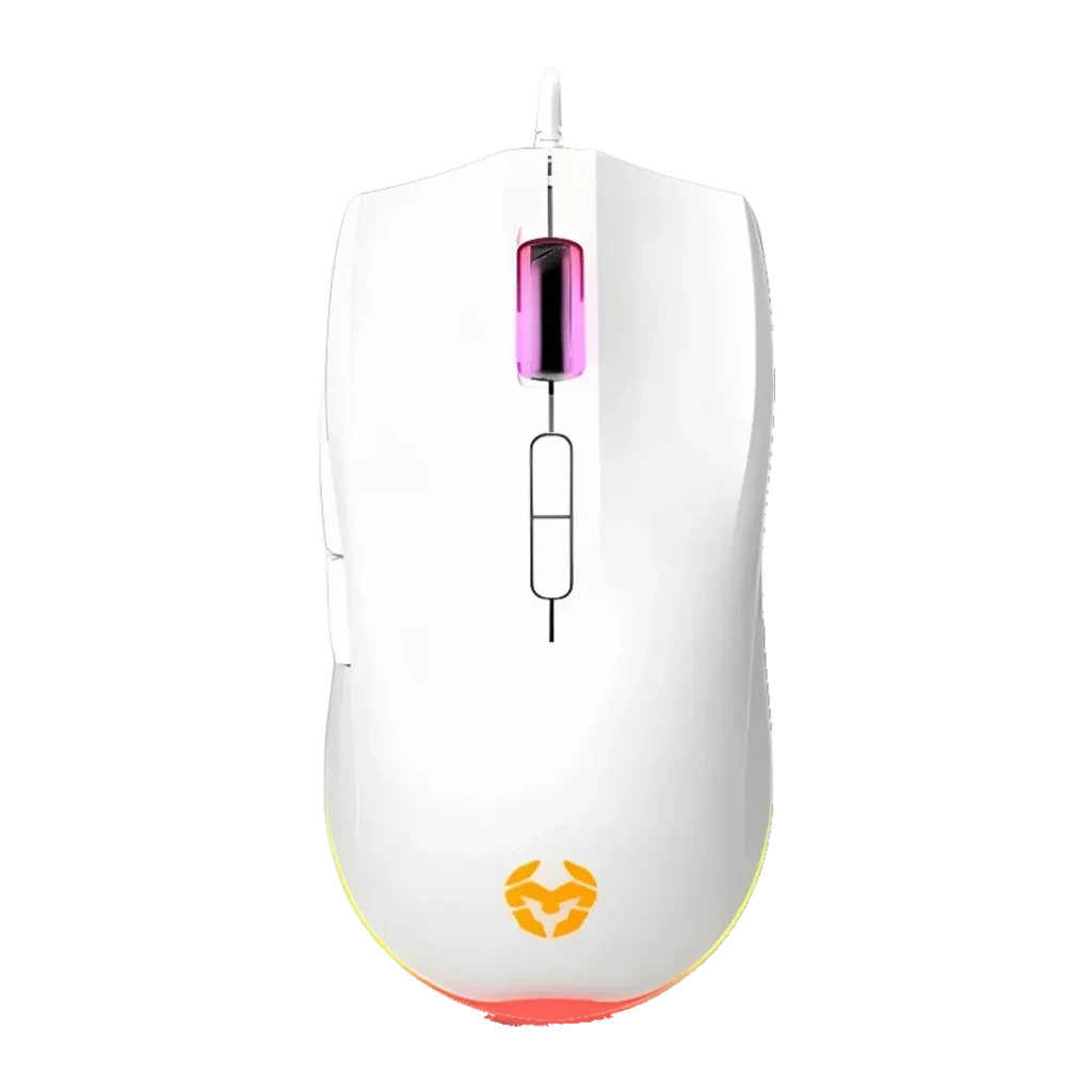 Pack Gaming Krom Kenta 4 em 1 USB Com Fios Teclado Membrana 104 Teclas 7200 DPI Branco, rato vista superior: roda RGB rosa