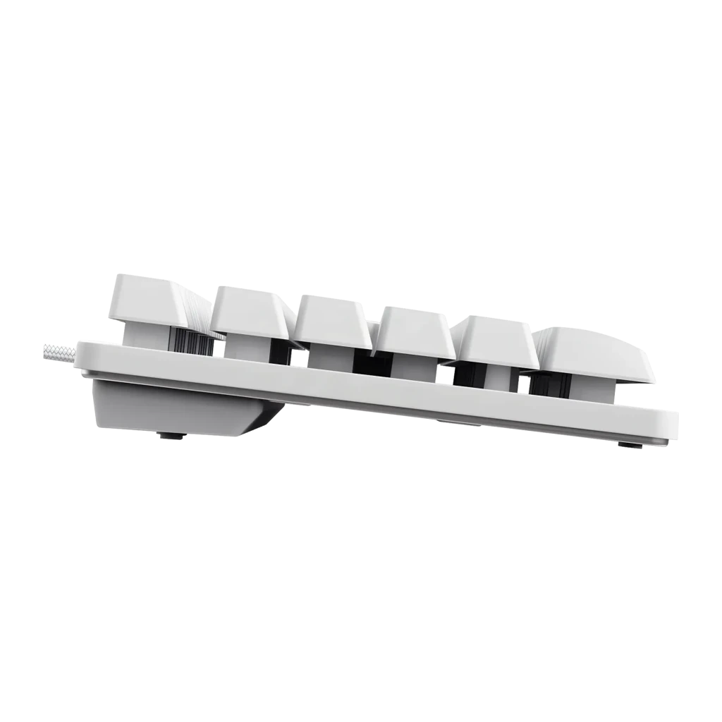 Teclado Gaming Trust GXT 833W Thado TKL Mecânico RGB Branco, lateral: perfil baixo com switches mecânicos e cabo trançado
