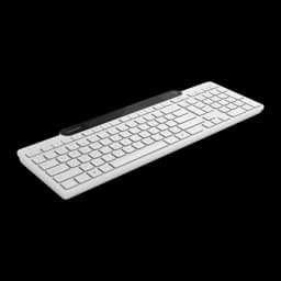 Teclado Lenovo 800 Blanco Bluetooth 5.1 Español, vista lateral: perfil fino con franja negra superior y logo Lenovo