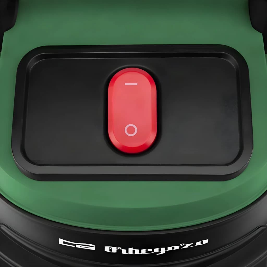 Aspirateur solides et liquides Orbegozo Vert 16000Pa 1380W APS 1400, détail dessus: interrupteur rouge on/off sur panneau