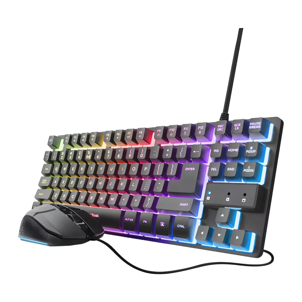 Pack Teclado y Ratón Gaming Trust GXT 798 Thado TKL + Felox Mecánico 6400 DPI RGB Negro, vista en ángulo: teclado TKL