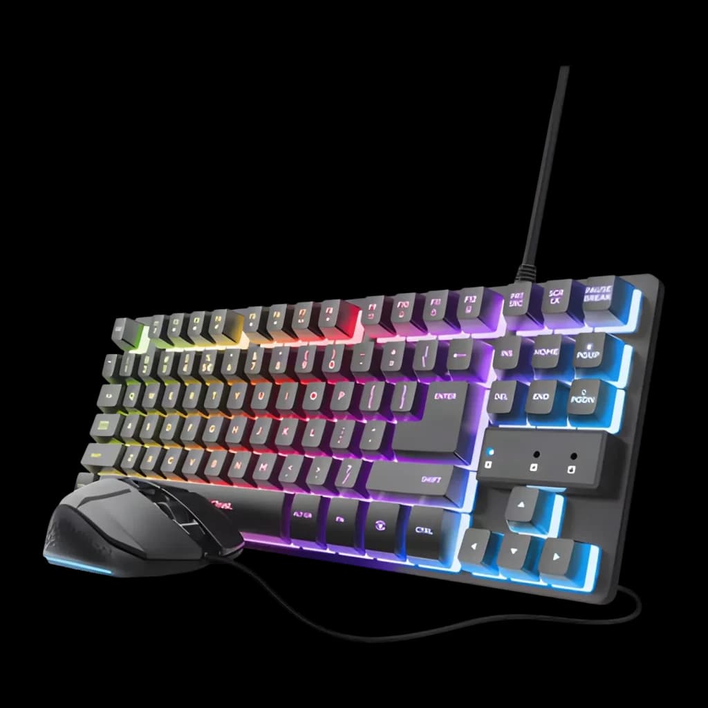 Pack Teclado y Ratón Gaming Trust GXT 798 Thado TKL + Felox Mecánico 6400 DPI RGB Negro, vista en ángulo: teclado TKL