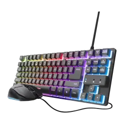 Pack Teclado y Ratón Gaming Trust GXT 798 Thado TKL + Felox Mecánico 6400 DPI RGB Negro, vista en ángulo: teclado TKL
