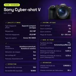 Appareil photo bridge Sony Cyber-shot V Noir Exmor RS CMOS 1 pouce 4K Ultra HD 20,1MP DSC-RX10 - caractéristiques
