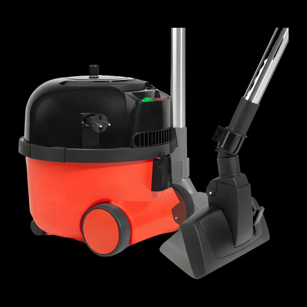 Aspirador de Arrastrar Numatic Henry Vermelho 620W HVR200-12, vista lateral: corpo vermelho, tampa preta, tubo cromado