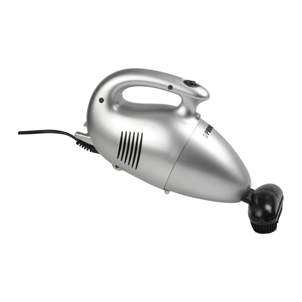 Aspirateur à Main Princess Turbo Tiger Noir/Argent 610W Câble 5m 332757, vue latérale: corps argenté, grille ventilation