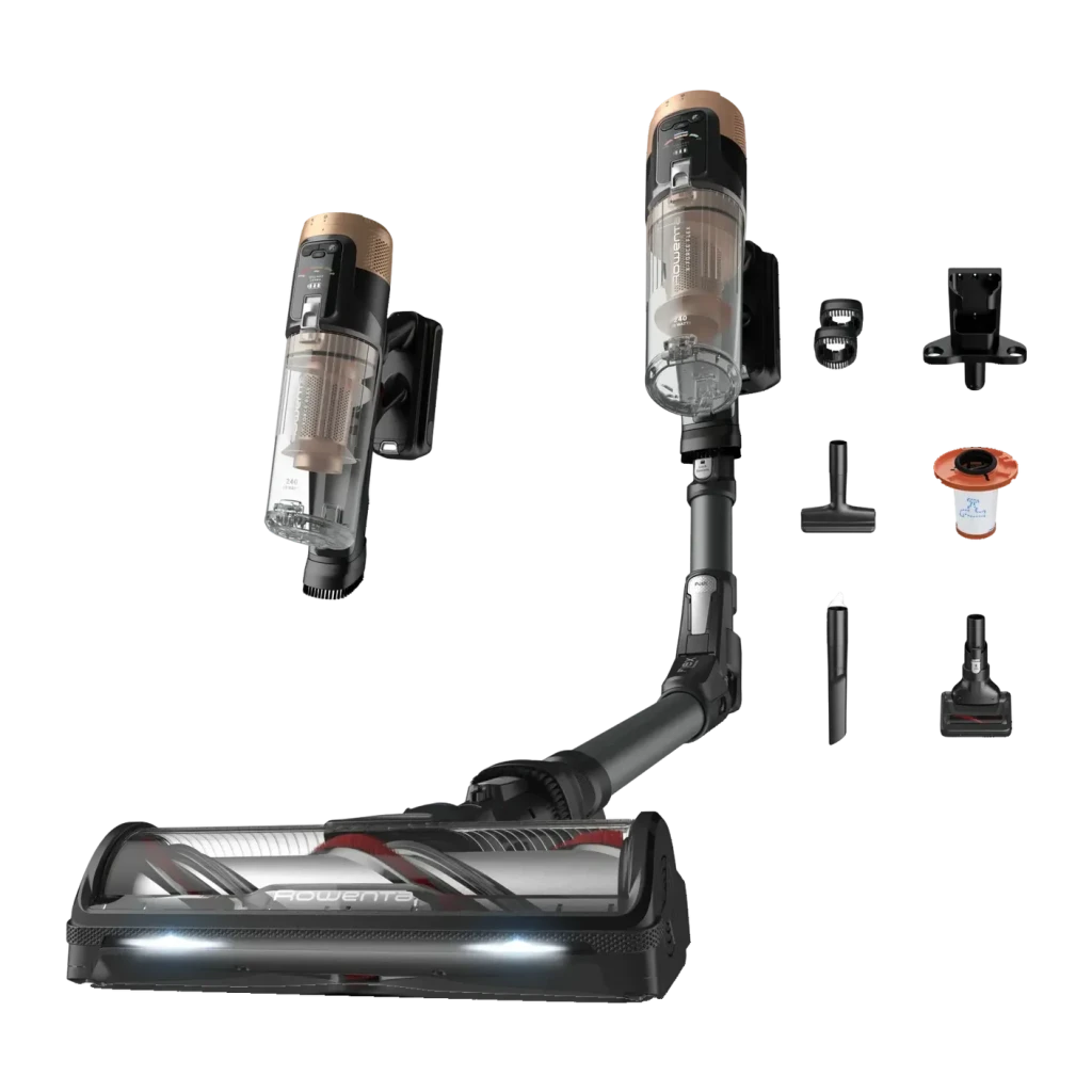 Aspiradora escoba Rowenta X-Force Flex 14.60 Negro/Dorado Sin Cable 240AW RH9B74WO, vista conjunto: cuerpo desmontado