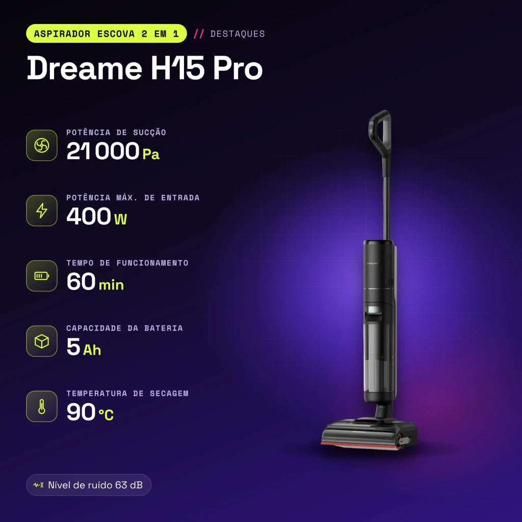 Aspiradora en seco y húmedo Dreame H15 Pro Autolimpieza y Autosecado Sin Cable 21000Pa 400W - características