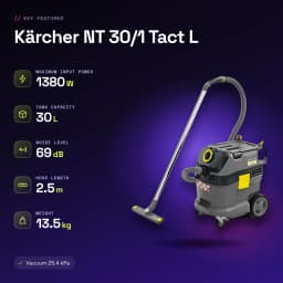 Aspirateur sec et humide Kärcher NT 30/1 Tact L 25,4kPa 1380W - caractéristiques