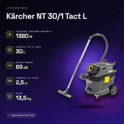 Aspirateur sec et humide Kärcher NT 30/1 Tact L 25,4kPa 1380W - caractéristiques