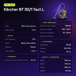 Aspirateur sec et humide Kärcher NT 30/1 Tact L 25,4kPa 1380W - caractéristiques