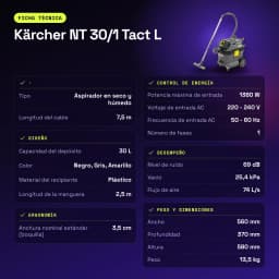 Aspirateur sec et humide Kärcher NT 30/1 Tact L 25,4kPa 1380W - caractéristiques