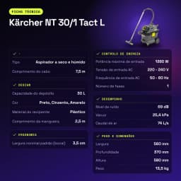 Aspirateur sec et humide Kärcher NT 30/1 Tact L 25,4kPa 1380W - caractéristiques
