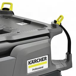 Aspirateur sec et humide Kärcher NT 30/1 Tact L 25,4kPa 1380W, détail supérieur: couvercle gris avec poignées jaunes, loquet