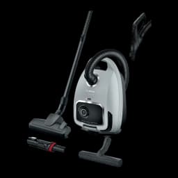 Aspirateur traîneau Bosch Série 6 Noir/Gris 600W BGB6X330, vue principale: corps gris avec tube, flexible et accessoires