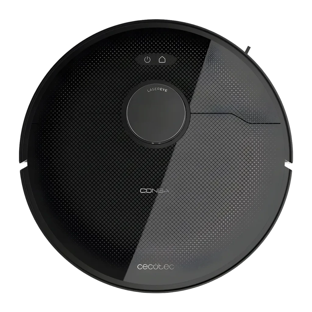 Robot aspirador Cecotec Conga X70 Preto Lavador Autoesvaziamento 15000Pa 240min, vista superior: sensor LaserEye central