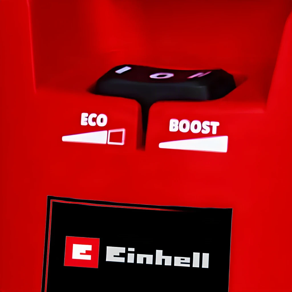 Aspiradora de Taller Einhell TE-VC 36/25 Li S-Solo Negro/Rojo Sin Cable, detalle: selector ECO y BOOST con logo Einhell