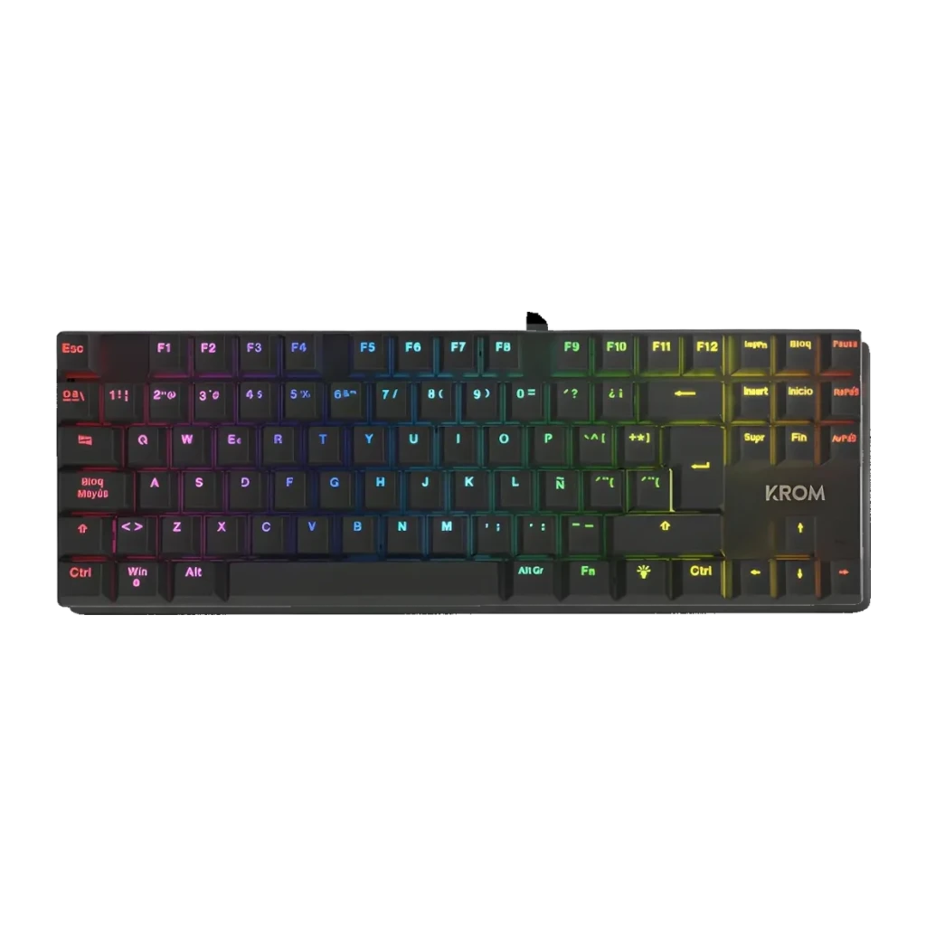 Pack Gaming Krom Klass 4 em 1 Teclado Mecânico TKL 7200 DPI RGB Preto, vista superior: retroiluminação RGB multicolor nas