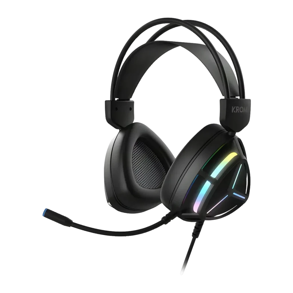 Pack Gaming Krom Klass 4 em 1 Teclado Mecânico TKL 7200 DPI RGB Preto, auricular: vista lateral com iluminação RGB na concha