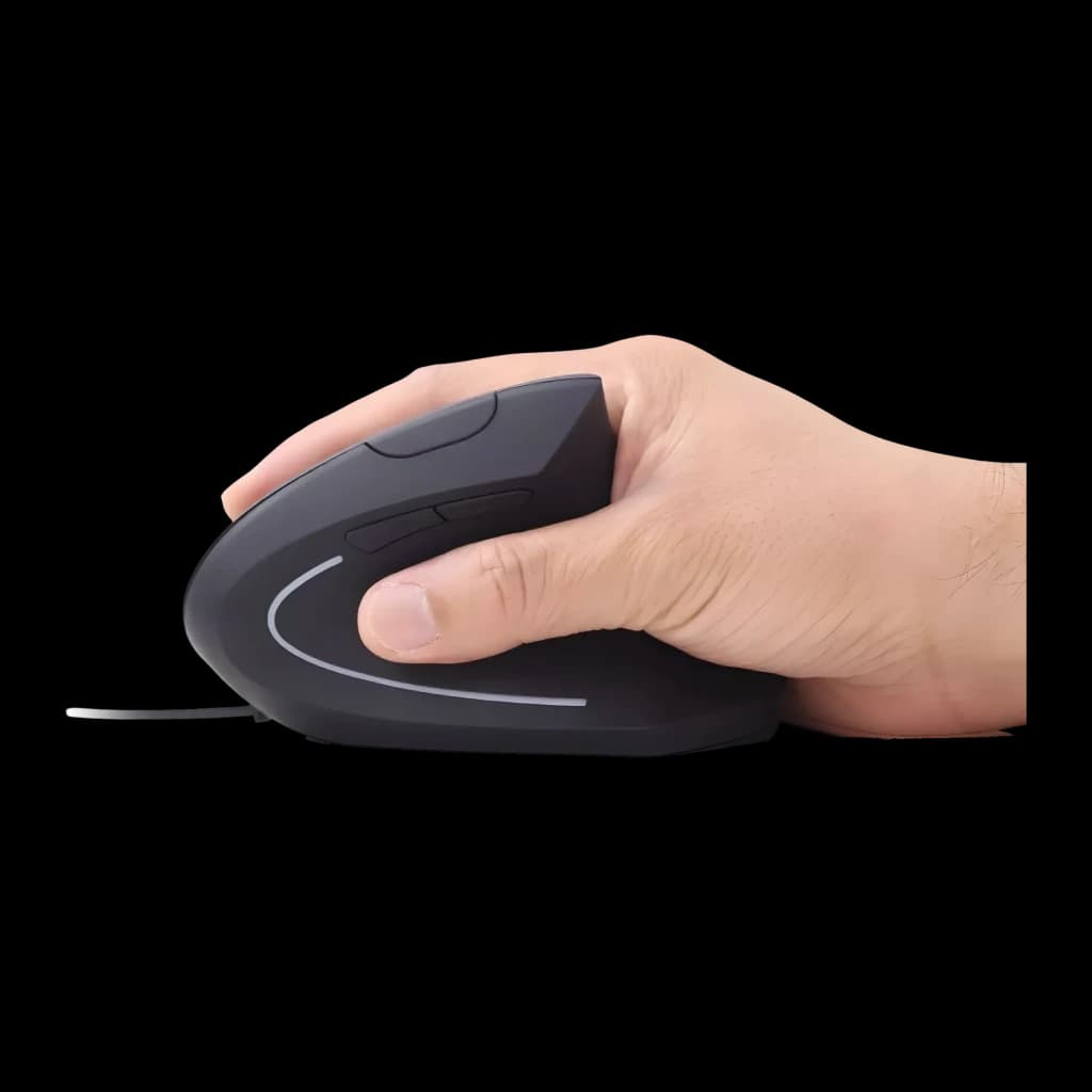 Ratón Gembird Negro Ergonómico Vertical MUS-ERGO-01, uso en mano: agarre lateral derecho con cable visible y línea